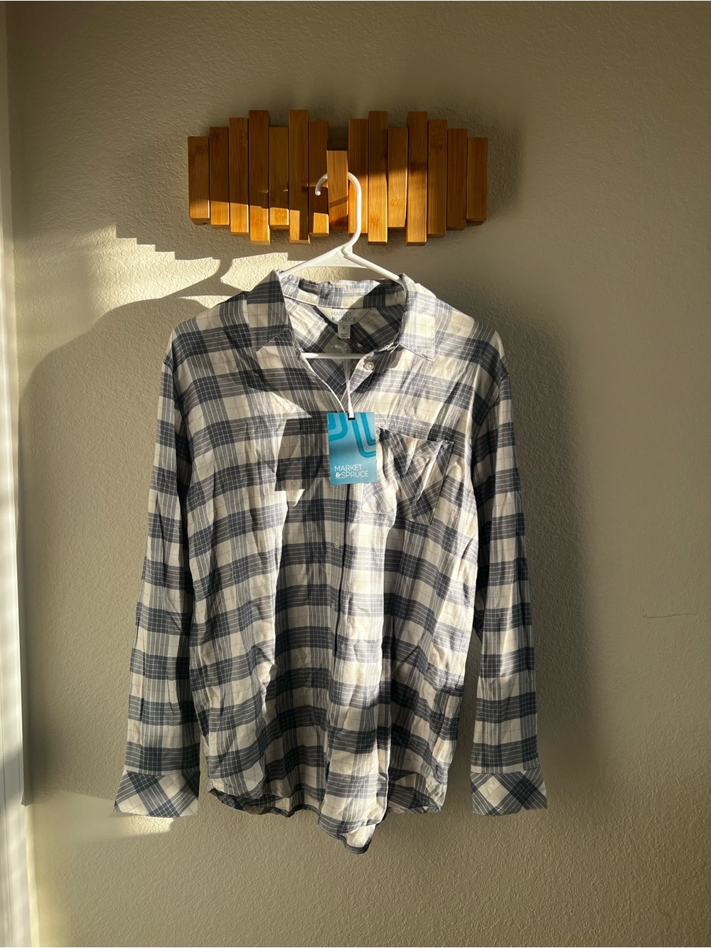 Market & Spruce Men's Navy and White Plaid Button-Down Shirt
